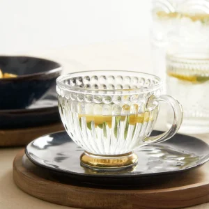 Filizanka Barrel Szklana W Paski Ze Zlota Nozka 0,36 L