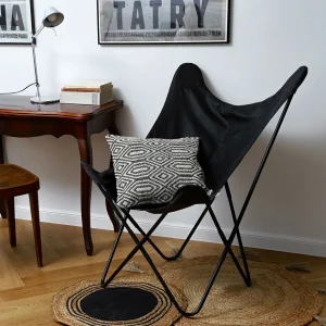 Fotel Butterfly Z Metalowa Rama - Czarna Eco Skora 70X80X102 Cm