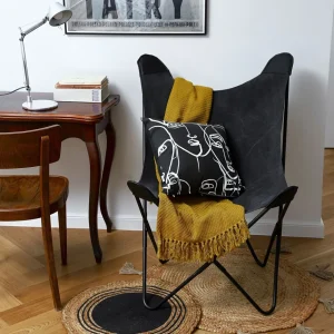 Fotel Butterfly Z Metalowa Rama - Czarna Tkanina 70X80X102 Cm