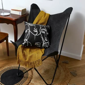 Fotel Butterfly Z Metalowa Rama - Czarna Tkanina 70X80X102 Cm