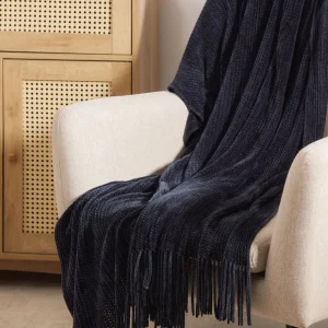 Koc Chenille Szenilowy Granatowy 130X170 Cm