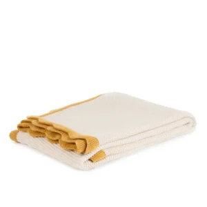 Koc Ragil Dzianinowy Z Musztardowa Lamowka 130X170