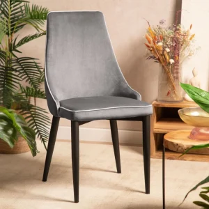 Krzeslo Louis Ribbon Welurowe Szare 44X59X88 Cm