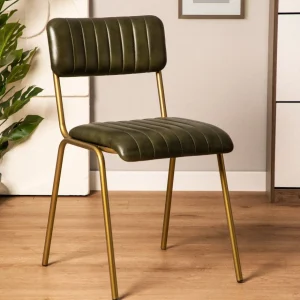 Krzeslo Lumbar W Obiciu Ze Skory Bawolej Zielone 46X52X78 Cm