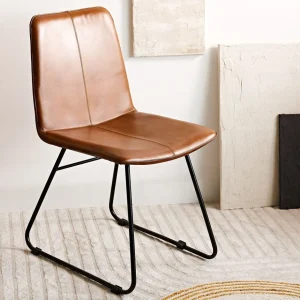 Krzeslo Nerea W Obiciu Ze Skory Bawolej Brazowe 46X58X86 Cm