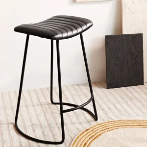 Krzeslo Nerea W Obiciu Ze Skory Bawolej Czarne 50X39X65 Cm