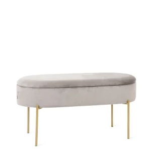 Lawka Layla Welurowa Bezowa Ze Schowkiem 91,5X41X46.5 Cm