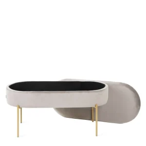 Lawka Layla Welurowa Bezowa Ze Schowkiem 91,5X41X46.5 Cm