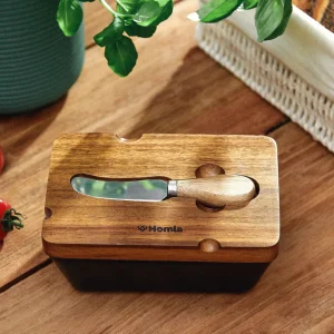 Maselniczka Mooka Porcelanowa Z Nozykiem I Akacjowa Pokrywka Czarna 11X16 Cm