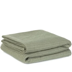 Narzuta Selina Muslinowa Z Przeszyciami Zielono-Bezowa 180X220 Cm