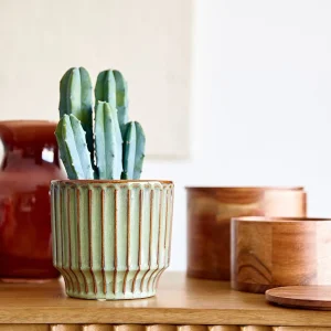 Oslonka Na Doniczke Maya Ceramiczna Zielona 13,8X13,8X12,8 Cm