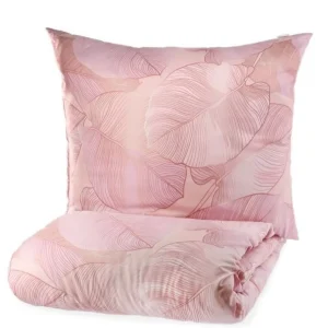 Pościel Gallo Z Mikrofibry Rozowa W Liscie 140X200 Cm + 1*70X80 Cm