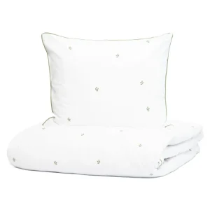 Pościel Hadley Bawelniana W Listki Z Zielona Lamowka 140X200 Cm + 1*50X60 Cm