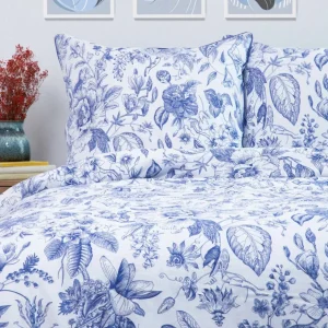 Pościel Miriel Bawelniana W Kwiaty Z Niebieska Lamowka 200X220 + 2*50X60 Cm
