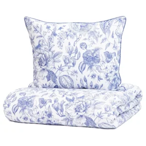 Pościel Miriel Bawelniana W Kwiaty Z Niebieska Lamowka 200X220 + 2*50X60 Cm