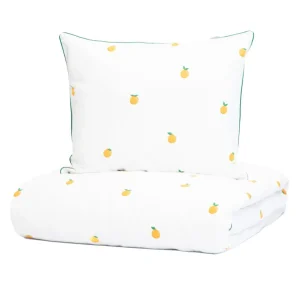 Pościel Orangie Bawelniana W Pomarancze Z Zielona Lamowka 160X200 + 2*50X60 Cm