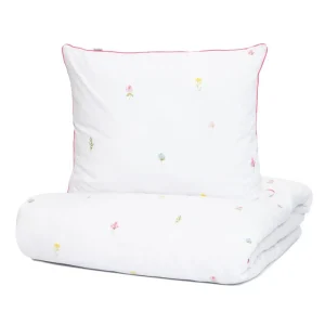 Pościel Sadie Bawelniana W Kwiatki Z Rozowa Lamowka 200X220 + 2*50X60 Cm