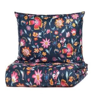 Pościel Vabel Z Mikrofibry Granatowa W Liscie I Kwiaty 160X200 Cm