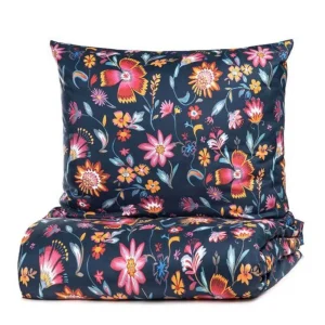 Pościel Vabel Z Mikrofibry Granatowa W Liscie I Kwiaty 140X200 Cm + 1*70X80 Cm