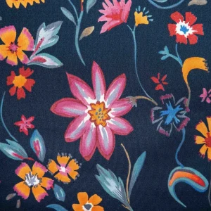 Pościel Vabel Z Mikrofibry Granatowa W Liscie I Kwiaty 200X220 Cm