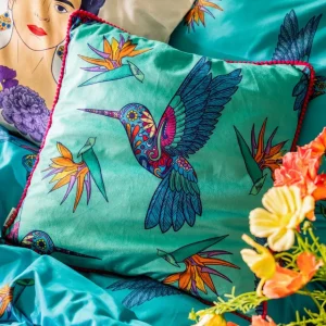 Poszewka Frida Kahlo Z Kolibrami Turkusowa 45X45 Cm