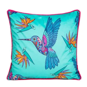 Poszewka Frida Kahlo Z Kolibrami Turkusowa 45X45 Cm