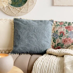 Poszewka Tomar Z Pomponami Niebieska 45X45 Cm