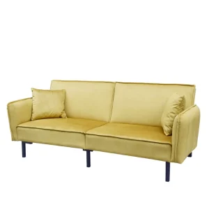 Sofa Canto 3-Osobowa, Z Funkcja Spania, Welurowa Musztardowa 199X90X85 Cm