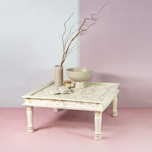 Stolik Kawowy Banhi Lite Drewno Mango Zlobione 100X100X45 Cm