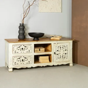 Szafka Rtv Banhi Lite Drewno Mango Zlobione 150X40X60 Cm