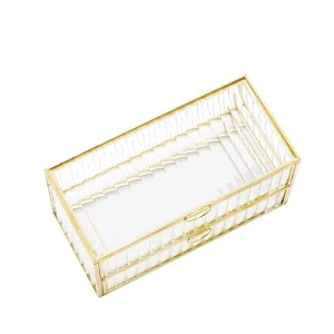 Szkatulka Na Bizuterie Grazia Z Szufladka Ze Szkla Prazkowanego 21X10X10,5 Cm