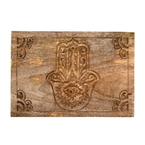 Szkatulka Na Bizuterie Hamsa Z Drewna Mango Zlobiona 22X14X8 Cm