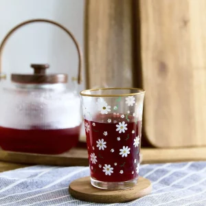 Szklanka Daisies W Kwiatki Ze Zlotym Rantem 0,25 L