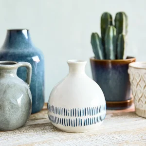 Wazon Serena Ceramiczny Z Niebieskimi Kreseczkami 13X13X15 Cm