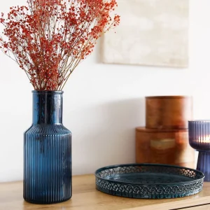 Wazon Tolle Szklany Prazkowany Granatowy 10X22 Cm