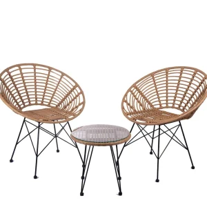 Zestaw Mebli Leuca Boho Plecione Naturalne Z Dwiema Poduszkami 3 Szt.