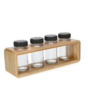Zestaw Przyprawnikow Bambou Bambusowych Na Stojaku 4 Sloiczki 26X7,5 Cm