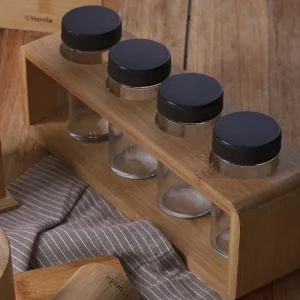 Zestaw Przyprawnikow Bambou Bambusowych Na Stojaku 4 Sloiczki 26X7,5 Cm