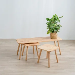 Zestaw Stolikow Kawowych Jatil Naturalny 120X40X43\\40X40X35,5 Cm