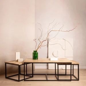 Zestaw Stolikow Kawowych Maya Lite Drewno Mango + Metal 110X60X45 Cm/50X50X40Cm