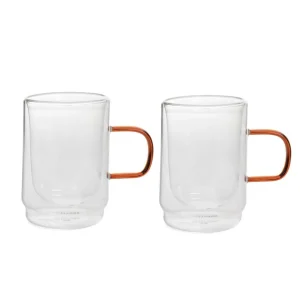 Zestaw Szklanek Cembra Retro Z Podwojna Scianka I Bursztynowym Uchem 2 Szt. 0.35