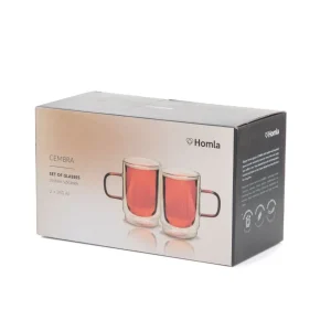 Zestaw Szklanek Cembra Retro Z Podwojna Scianka I Bursztynowym Uchem 2 Szt. 0.35