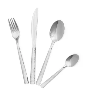 Zestaw Sztućców Martello Z Mlotkowana Raczka Srebrne 24 Szt.