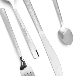 Zestaw Sztućców Martello Z Mlotkowana Raczka Srebrne 24 Szt.